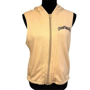Harley-Davidson Cream Sleeveless Zip Front Hoodie Vest Size Medium
